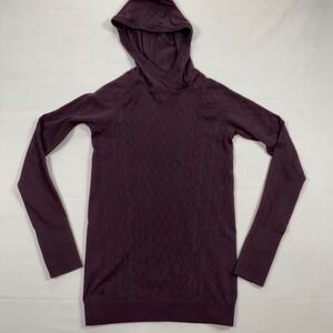 Lululemon Rest Less Hoodie Black Cherry Textured Knit Thumbholes Size 6 Purple